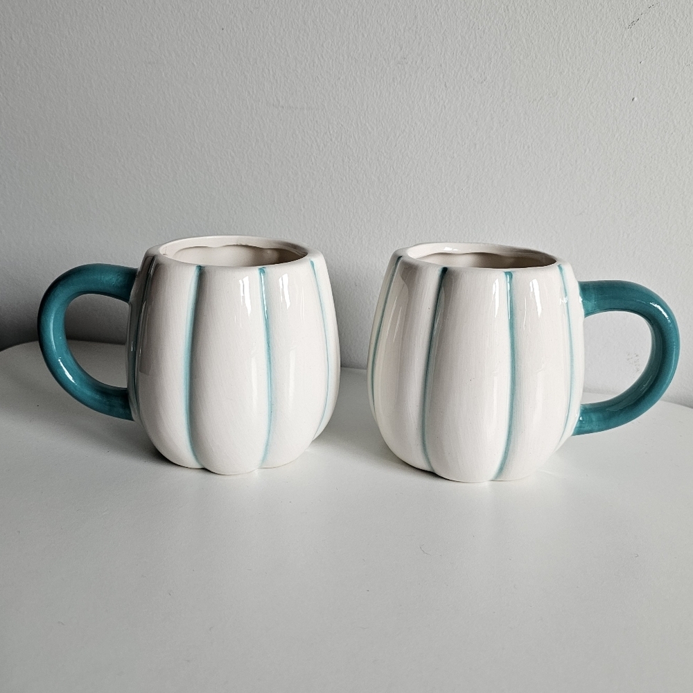 Royal Norfolk White and Teal Pumpkin Mug Set of 2